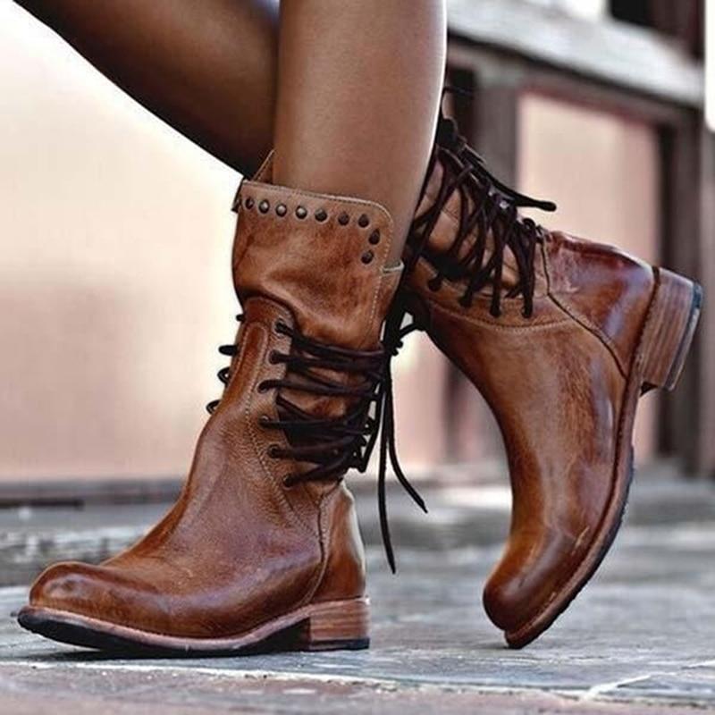 Brown Ladies Leather Lace-Up Boots – Freya
