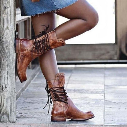 Brown Ladies Leather Lace-Up Boots – Freya
