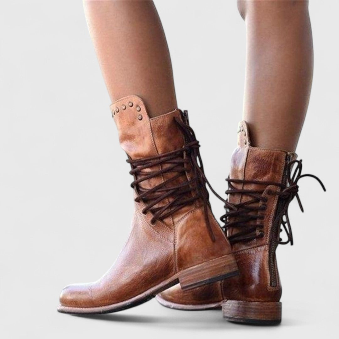 Women's Lace-Up Mid-Calf Boots with Stud Detail 11