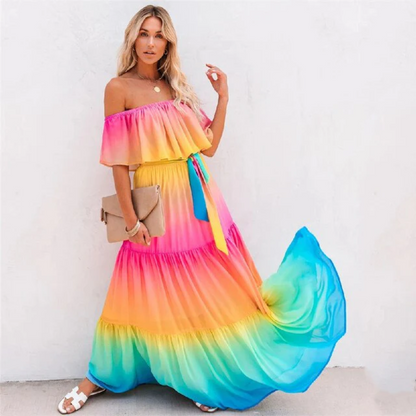 Multicoloured summer dress with a flattering cut – Alisha