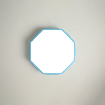 Blue octagonal light viewed straight on from below, showing the flat white diffuser and thin blue rim 6