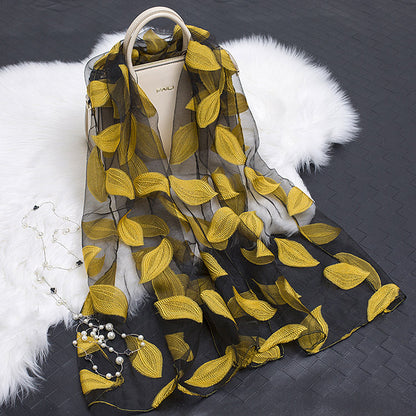Autumnal ladies' silk scarf with floral pattern and cut-out design – Fiora (Buy one, get one free)
