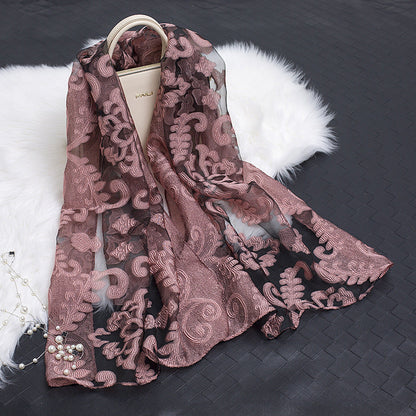 Autumnal ladies' silk scarf with floral pattern and cut-out design – Fiora (Buy one, get one free)