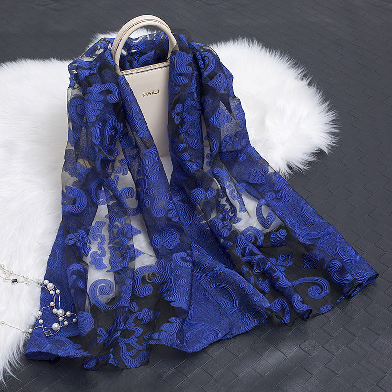 Autumnal ladies' silk scarf with floral pattern and cut-out design – Fiora (Buy one, get one free)