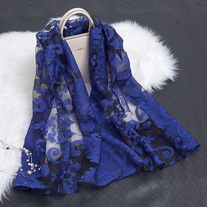 Autumnal ladies' silk scarf with floral pattern and cut-out design – Fiora (Buy one, get one free)