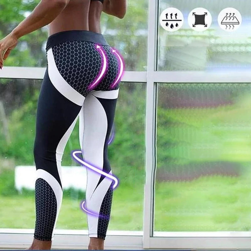 High Waisted Women's Yoga Leggings with Geometric Pattern - Aurora