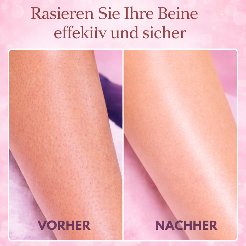 Before-and-after comparison of a leg, with slightly bumpy skin on the left and noticeably smoother skin on the right. 5
