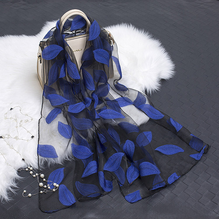 Autumnal ladies' silk scarf with floral pattern and cut-out design – Fiora (Buy one, get one free)