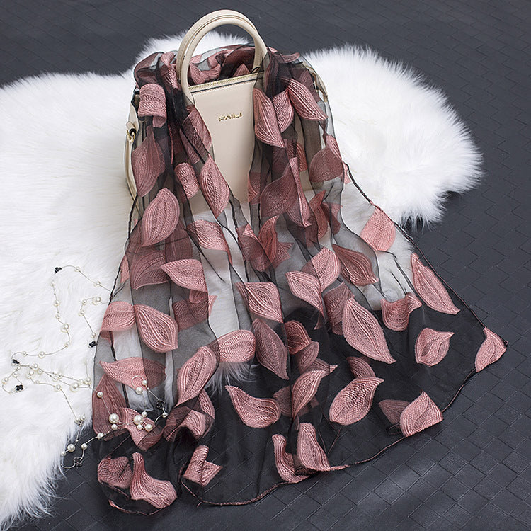 Autumnal ladies' silk scarf with floral pattern and cut-out design – Fiora (Buy one, get one free)
