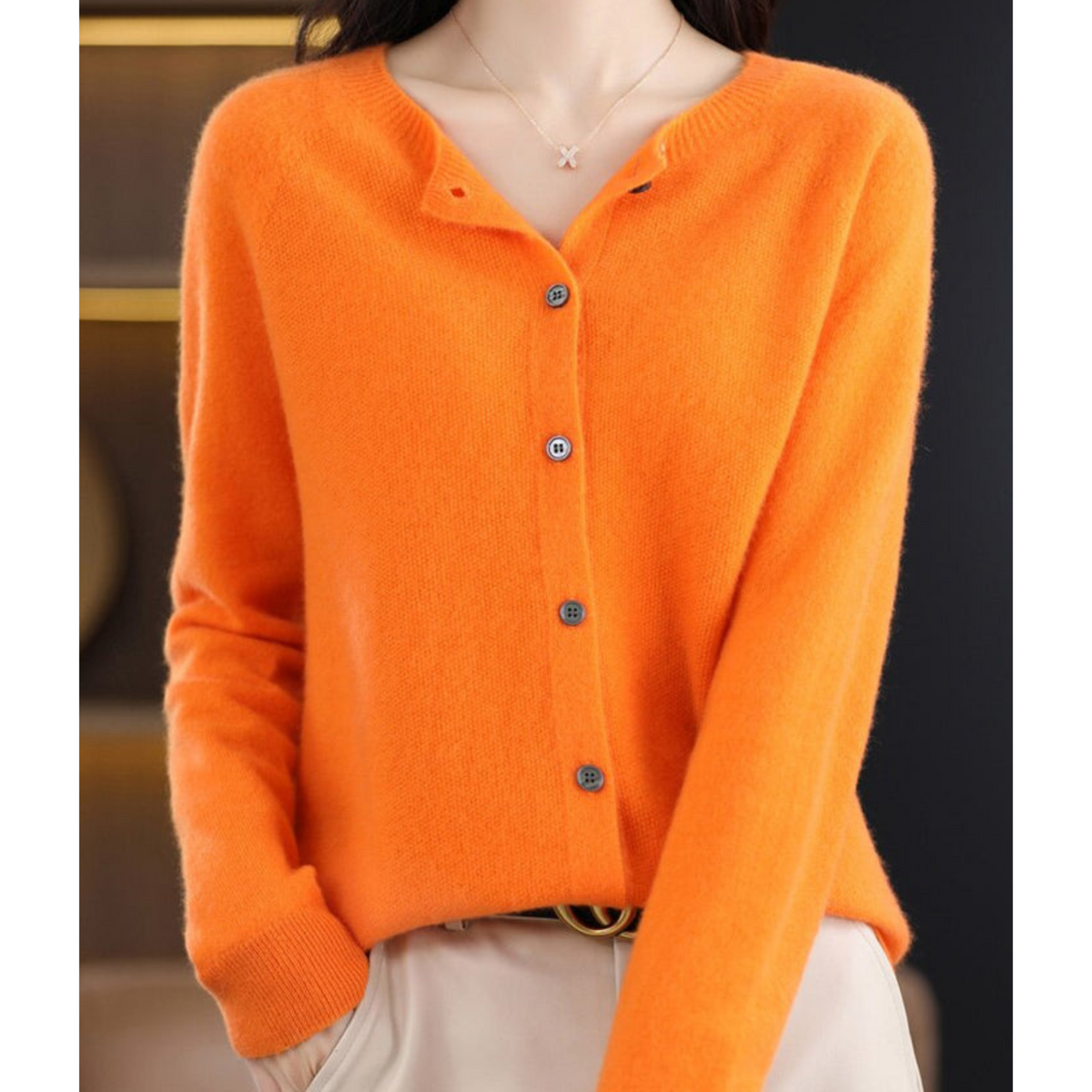 Merino Wool & Cashmere Cardigan for Women - Elegant O-Neck Winter Knit 8