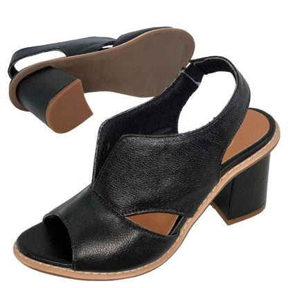 Women’s leather sandals with heel & comfort footbed – Selina