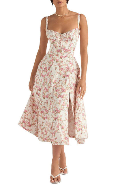 Floral Maxi Dress with Waist Definition - Fleur