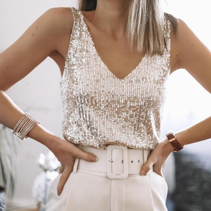 Sparkling ladies' sequin top with spaghetti straps – Liora