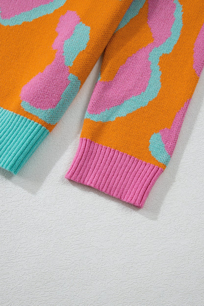 Ladies' Sweater With Colour Block Leopard Print And Round Neck - Liora