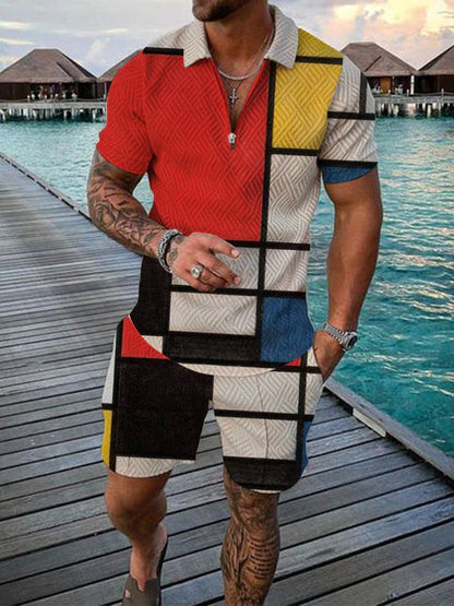 Two-piece men's summer outfit with polo shirt and shorts – Damon