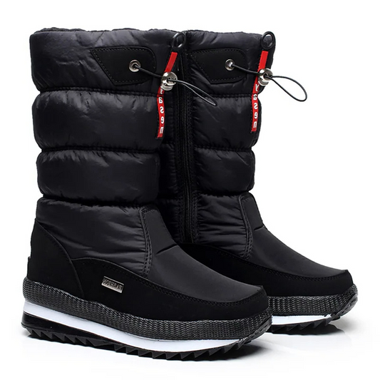 Schwarze Winterstiefel Damen, wasserdicht, gefüttert, rutschfest, modisch, Outdoor-Einsatz.
