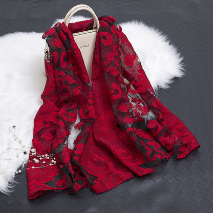 Autumnal ladies' silk scarf with floral pattern and cut-out design – Fiora (Buy one, get one free)