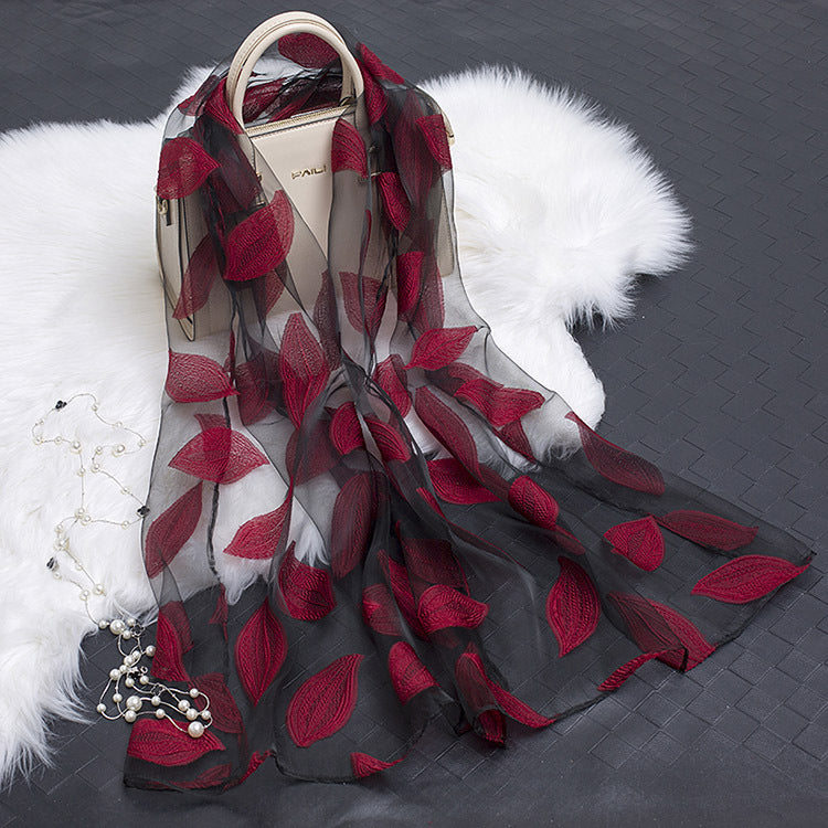 Autumnal ladies' silk scarf with floral pattern and cut-out design – Fiora (Buy one, get one free)