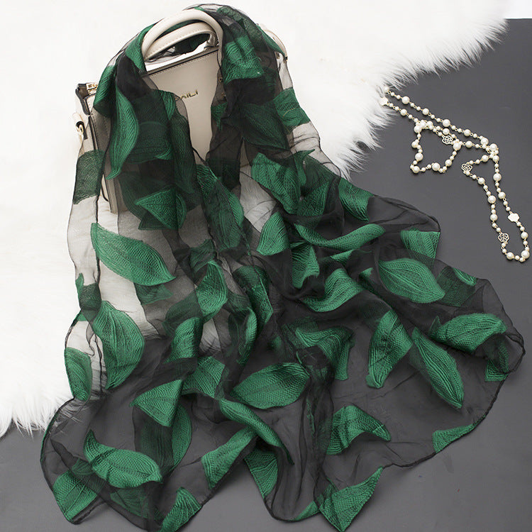 Autumnal ladies' silk scarf with floral pattern and cut-out design – Fiora (Buy one, get one free)