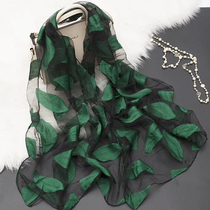 Autumnal ladies' silk scarf with floral pattern and cut-out design – Fiora (Buy one, get one free)