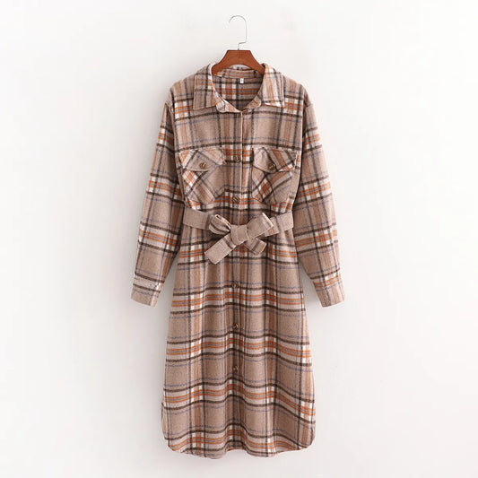 Checked Autumn Dress with Belt – Elodie