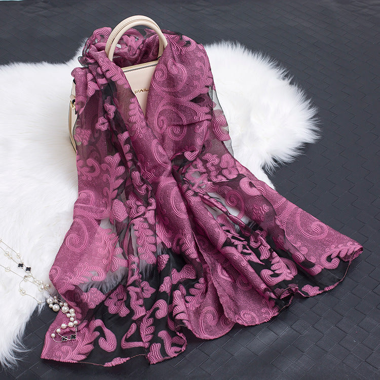 Autumnal ladies' silk scarf with floral pattern and cut-out design – Fiora (Buy one, get one free)