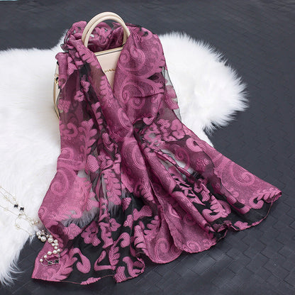 Autumnal ladies' silk scarf with floral pattern and cut-out design – Fiora (Buy one, get one free)