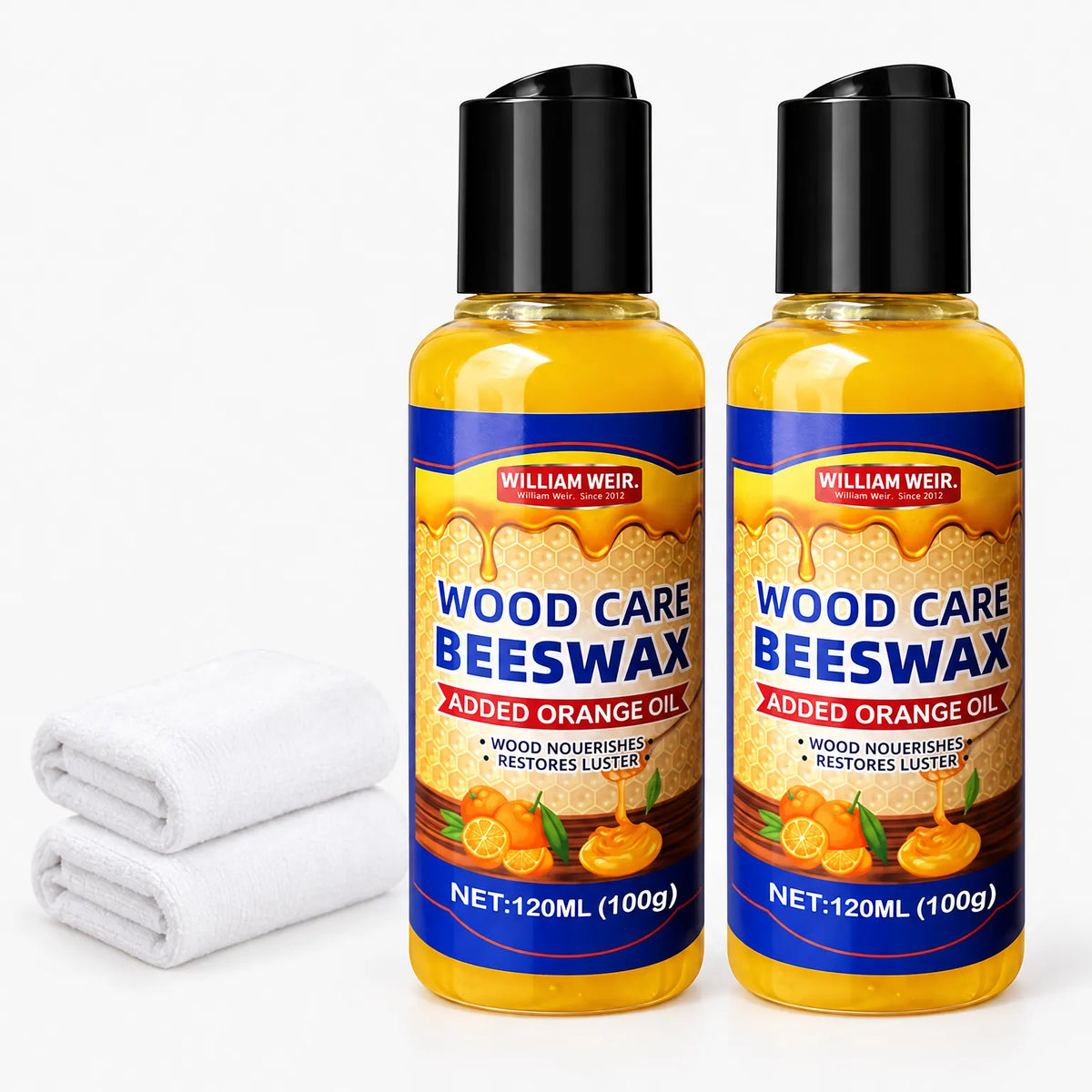 Pair of bottles with two stacked white towels, shown on a clean white background 16