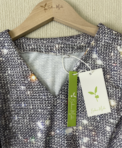 Shimmering Silver Disco Glitter V-Neck Long Sleeve - GlamFrost