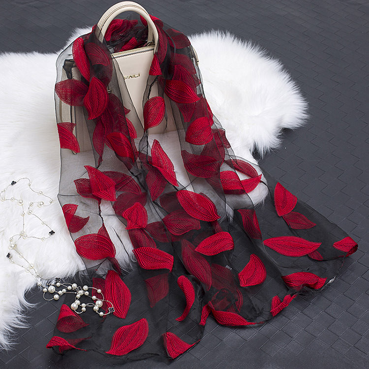 Autumnal ladies' silk scarf with floral pattern and cut-out design – Fiora (Buy one, get one free)