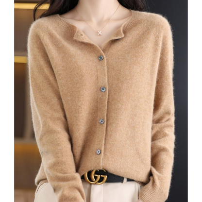 Merino Wool & Cashmere Cardigan for Women - Elegant O-Neck Winter Knit 11