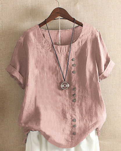 Classic Plain T-shirt with Short Sleeves and Round Neck - Emma