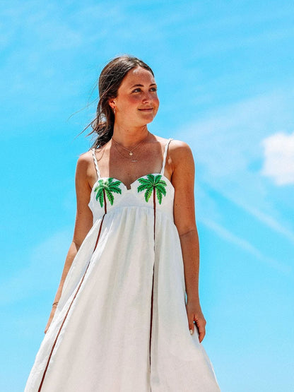 Trendy strappy dress with tropical palm print – Estelle