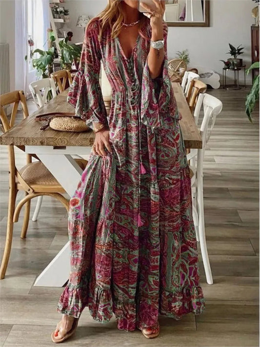 Boho maxi dress with flowing fit & details – Amira