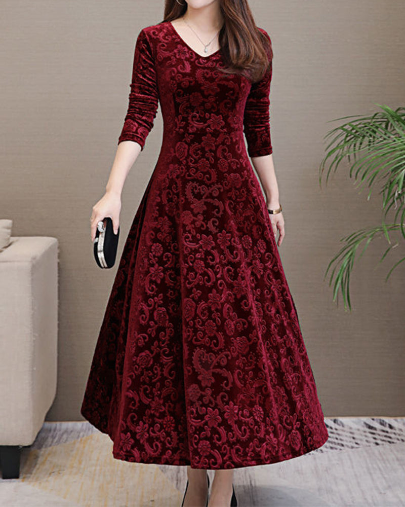 Midi dress with A-line & V-neck – Amara
