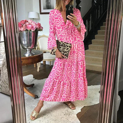 Trendy Maxi Dress with Pink Leopard Print - ChicSafari
