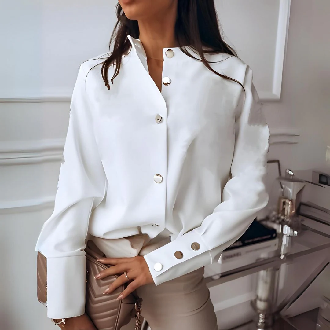 Autumnal women's shirt with button placket & classic collar – Norea
