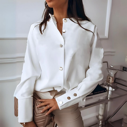 Autumnal women's shirt with button placket & classic collar – Norea