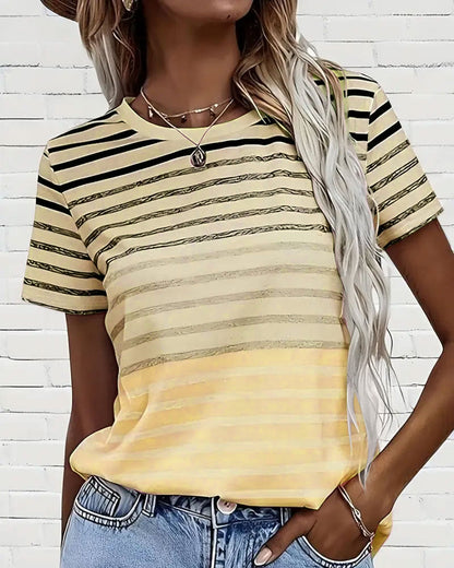 Striped women's T-shirt with round neckline & gradient – Melia