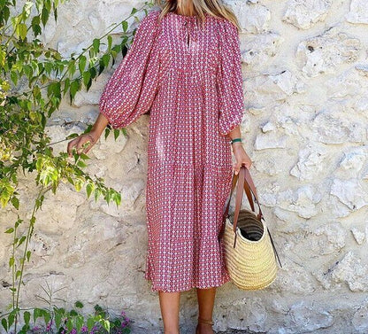 Printed maxi dress with waist band – Aurelia