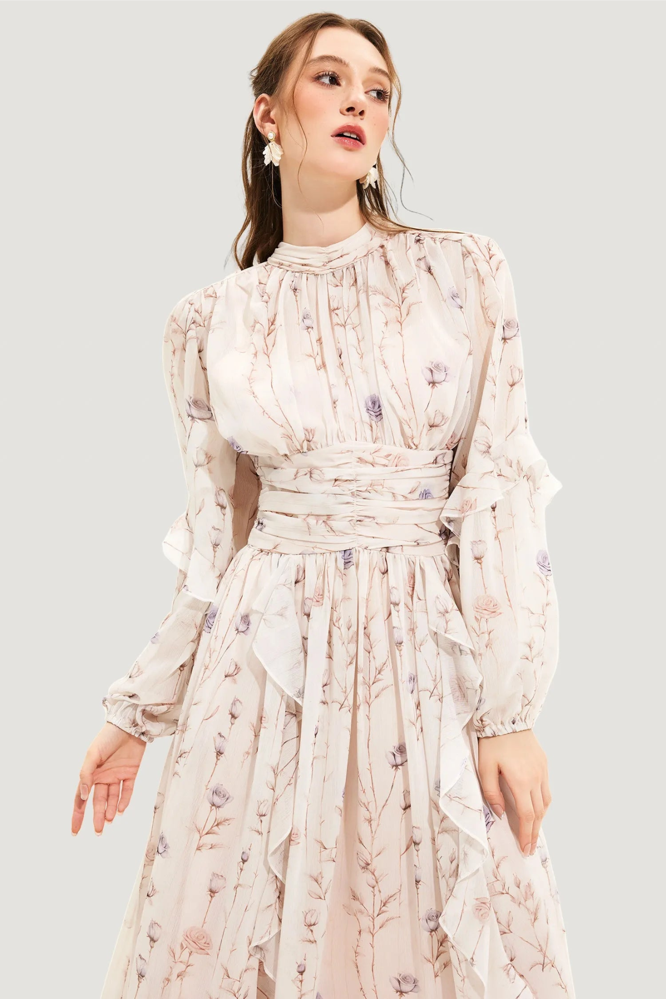 Autumn dress with floral print and pleated skirt – Alina