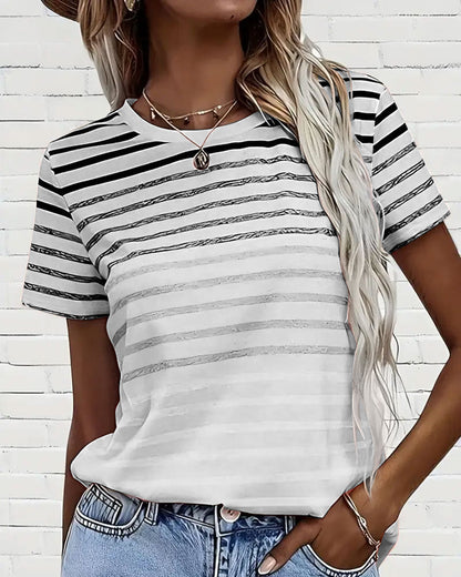 Striped women's T-shirt with round neckline & gradient – Melia