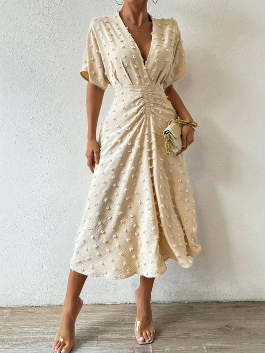 Refined Pleated Midi Dress with Ruffles | Evening Dress