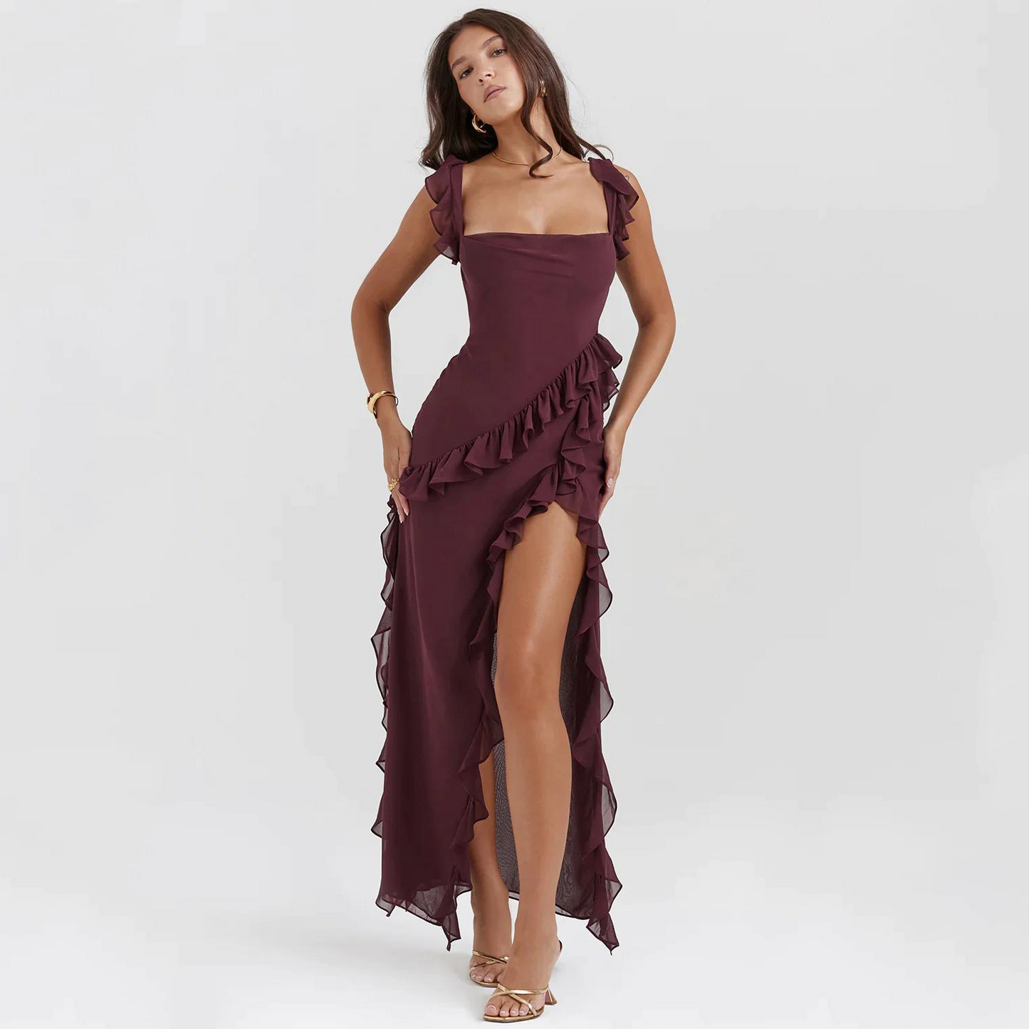 Trendy maxi dress with ruffles & chiffon for summer – Amira