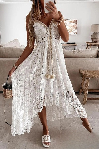 White Crocheted Fringed Dress - Élodie