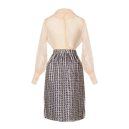 Two-piece chiffon autumn outfit with belt and skirt – Maurelle