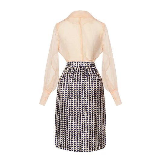 Two-piece chiffon autumn outfit with belt and skirt – Maurelle