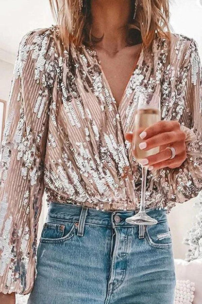 Sparkling & Stylish Ladies' Glitter V-neck Long-sleeve Top – Winter Magic by Naya