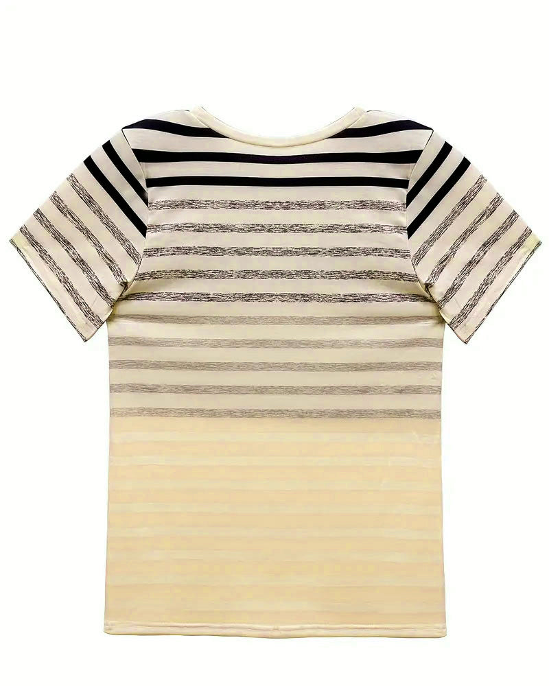 Striped women's T-shirt with round neckline & gradient – Melia