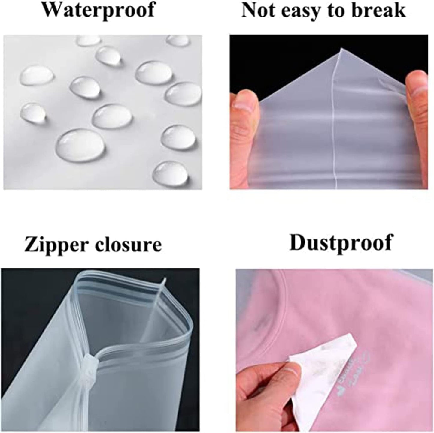 Versatile Frosted Zip Storage Bags – 20-Pack Plastic Garment Protectors (Buy 2 Sets, Get 1 FREE)